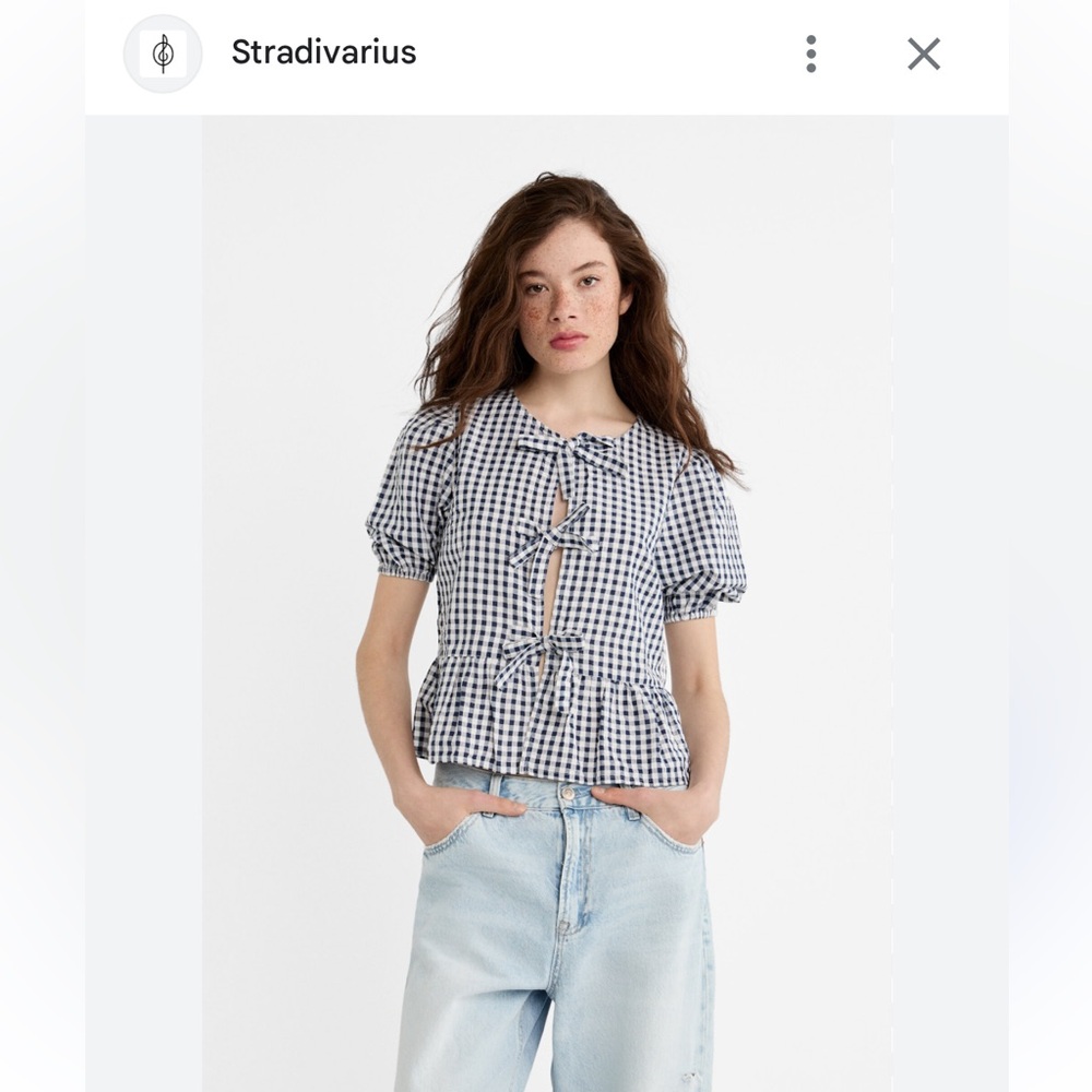 Stradivarius Gingham blouse with knot detail Gianni inspired